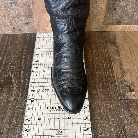 Lucchese San Antonio Vintage Ostrich Inlay Black Cowboy Boots Mens 10.5 D - Picture 4 of 12